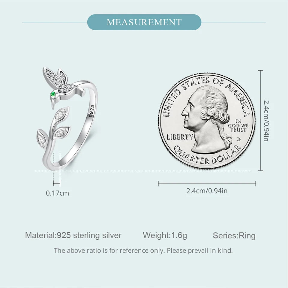 BISAER 925 Sterling Silver Floral Bird Open Ring | Adjustable White Gold Plated Flower Band for Women – Fine Party Jewelry
