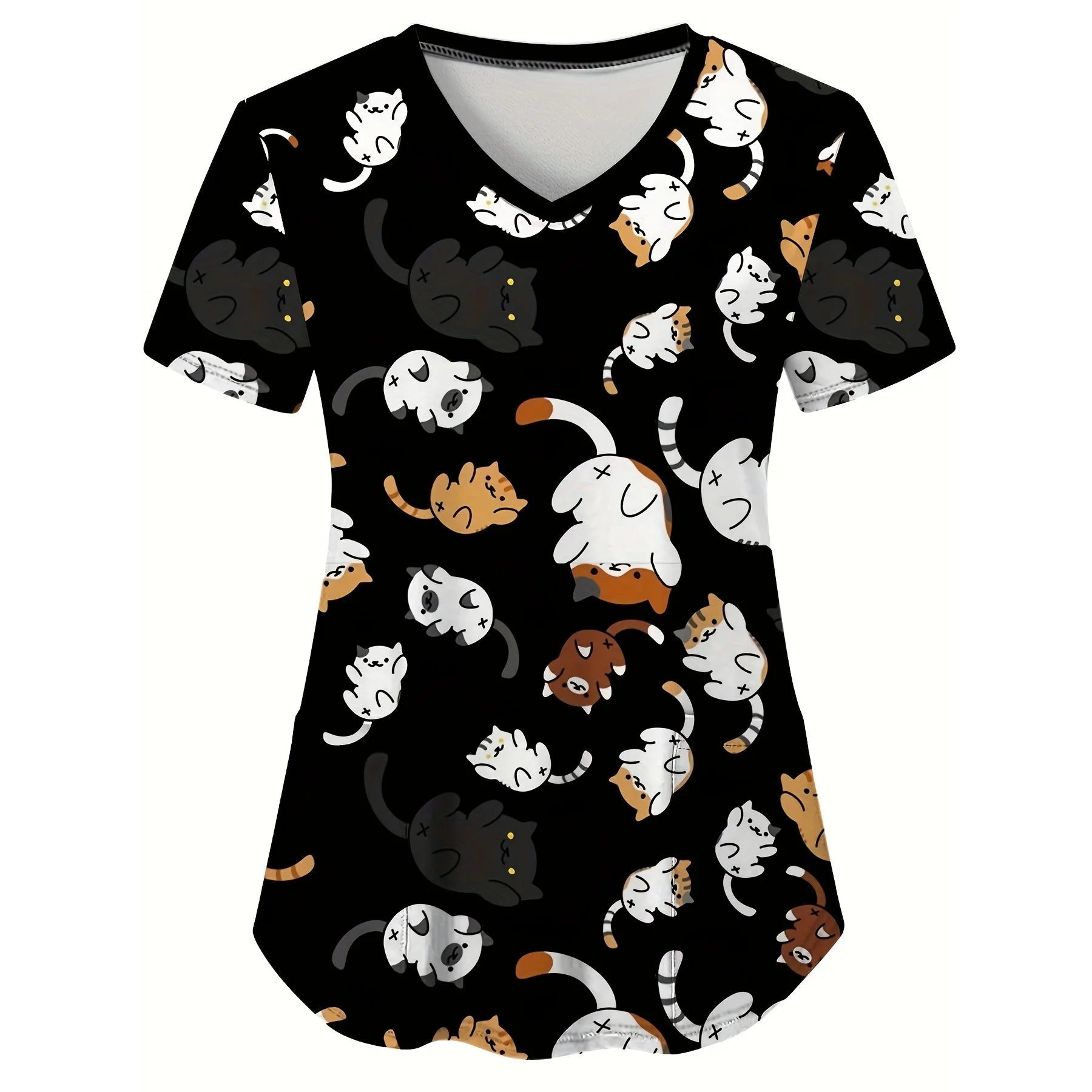 Women’s Medical Scrub Top – Cute Cartoon Print V-Neck Short Sleeve Nurse Dental Uniform 🩺🎀