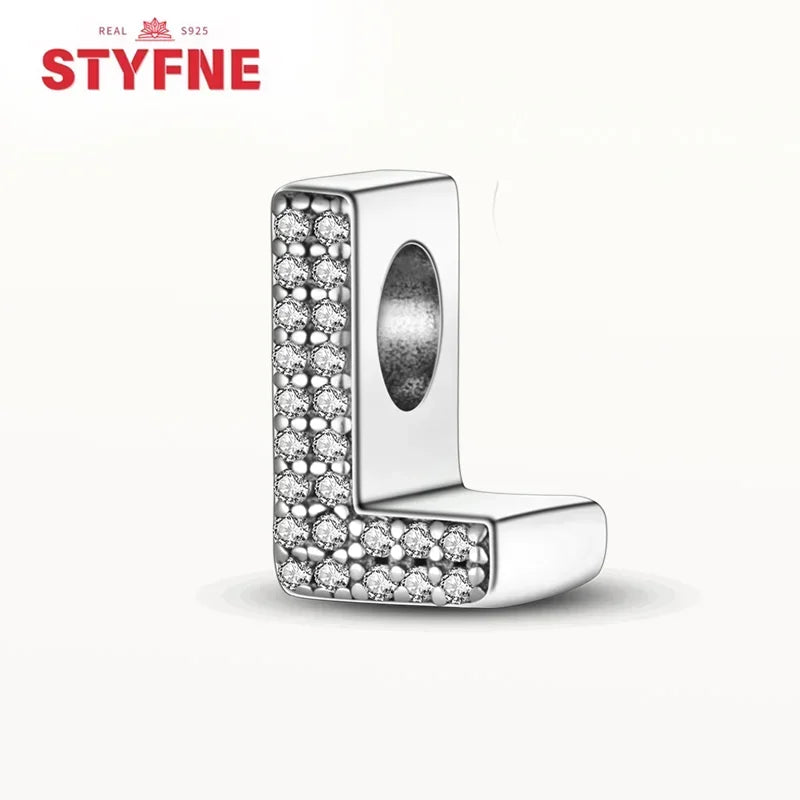 925 Sterling Silver Alphabet Letter Charm Beads with Shiny Zircon – A-Z Initial Beads for Pandora DIY Bracelet & Women’s Jewelry