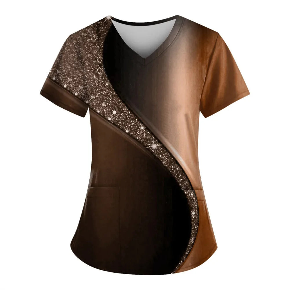 Women’s Nursing Scrubs ✨ Starlight 3D Print V-Neck Medical Uniform 💙