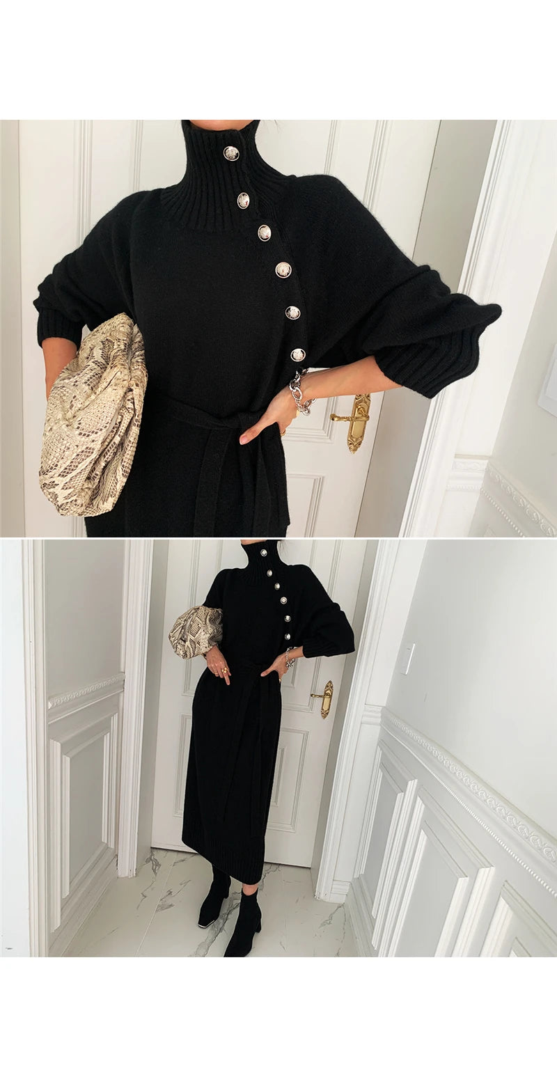 Autumn Winter Women's Knitted Midi Dress 🧶 Luxury Base Layer Ladylike Camere Inner Match Dress ❄️ Elegant Cozy Fashion