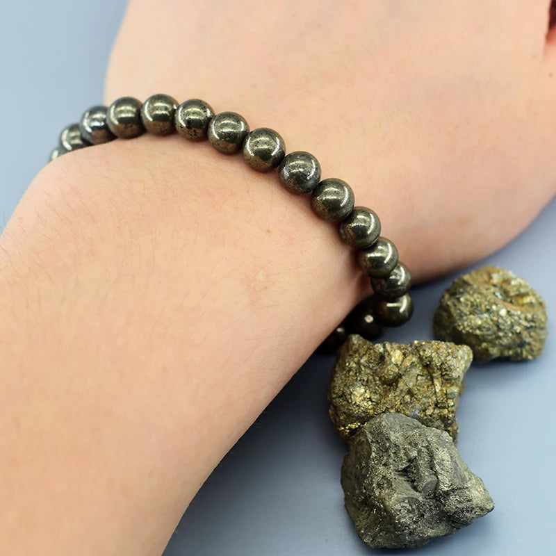 Original Natural Pyrite & Hematite Energy Beads Bracelet – Slimming Health Care Jewelry Gift for Men & Women