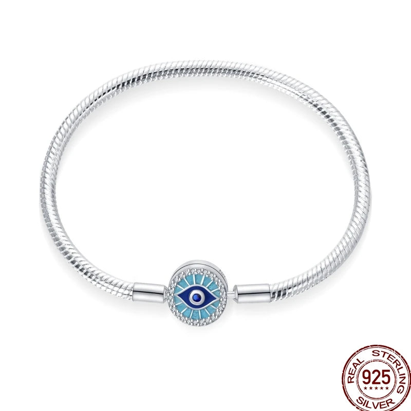 925 Sterling Silver Heart Moon Sun Clasp Charm Bracelet | 17–20CM Original Bracelet for Women | Fits Pandora DIY Beads Jewelry