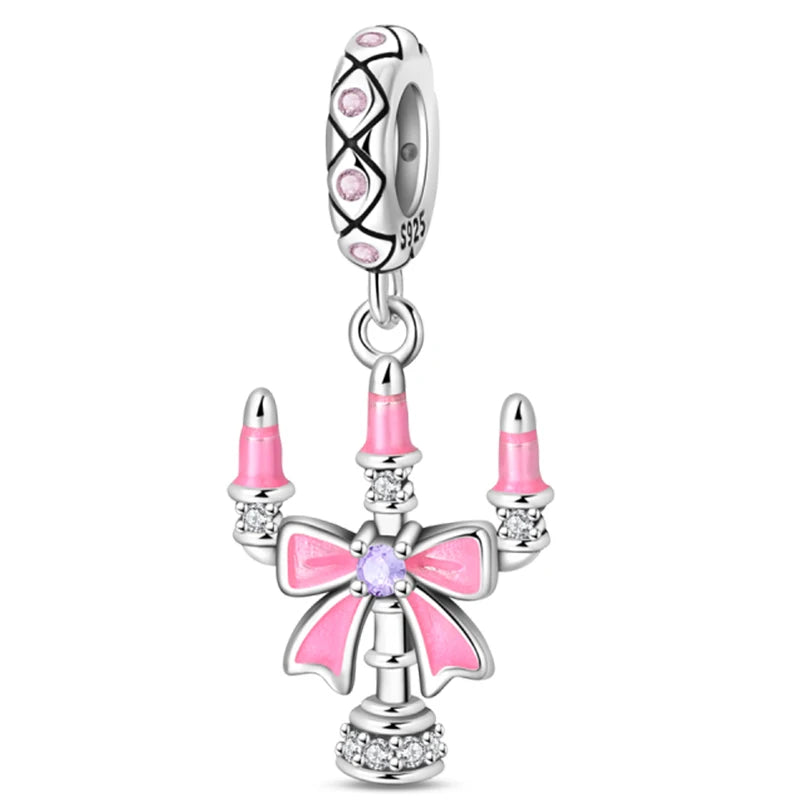 Original 925 Sterling Silver Luminous Lantern & Magic Cat Charm Bead | Glowing Angel Jungle Pendant for Bracelet Jewelry