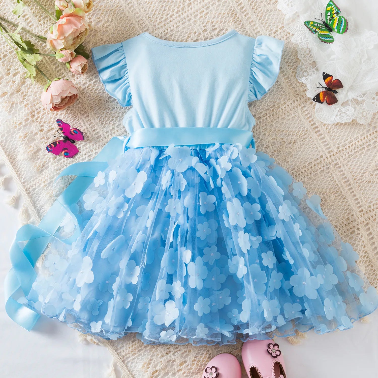 Hello Kitty Girls Tulle Flower Princess Dress | Wedding & Party Tutu Dress | Sleeveless Birthday Gift Outfit