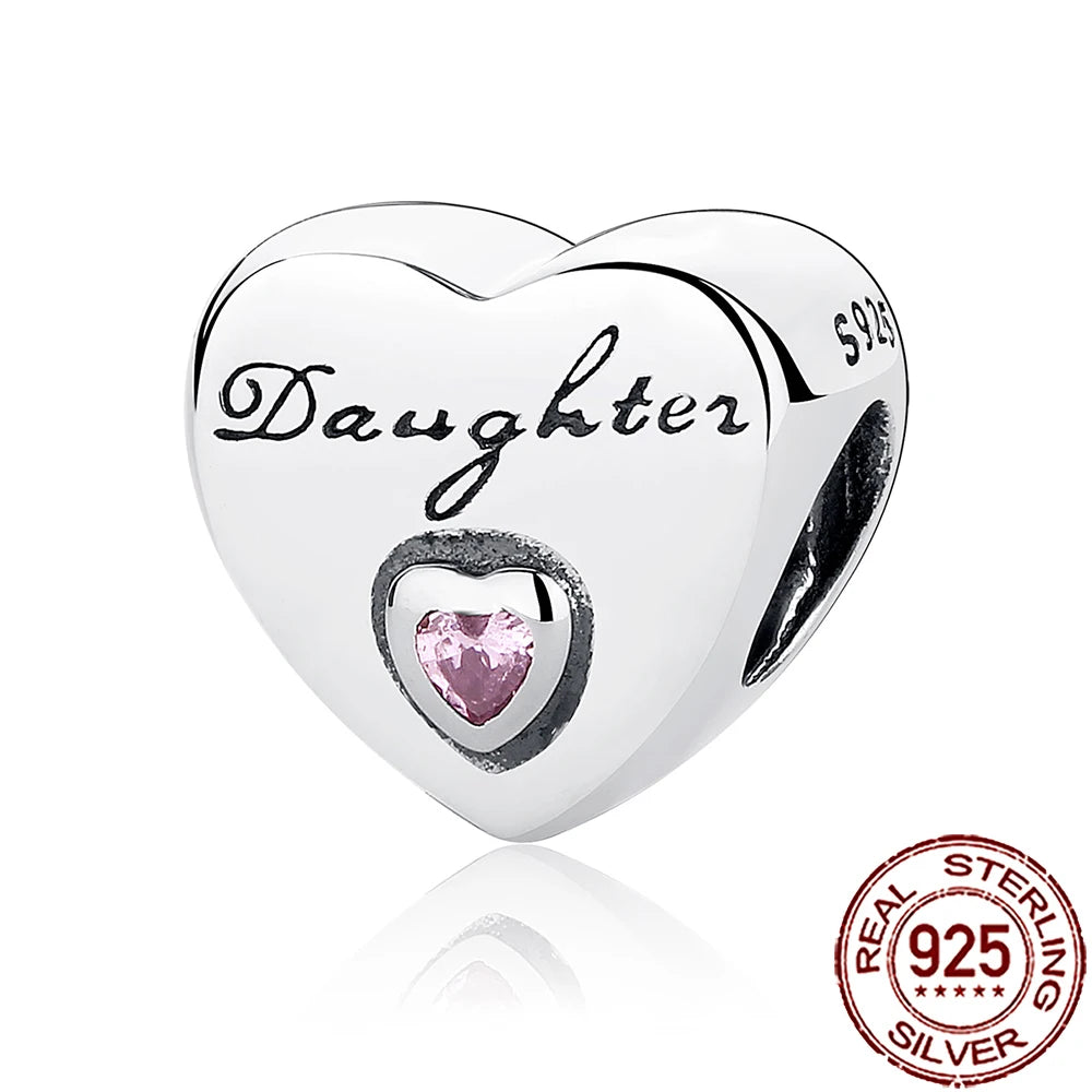 2025 New 925 Sterling Silver Heart Charm Sister Mother Daughter Beads Fit Pandora Bracelet