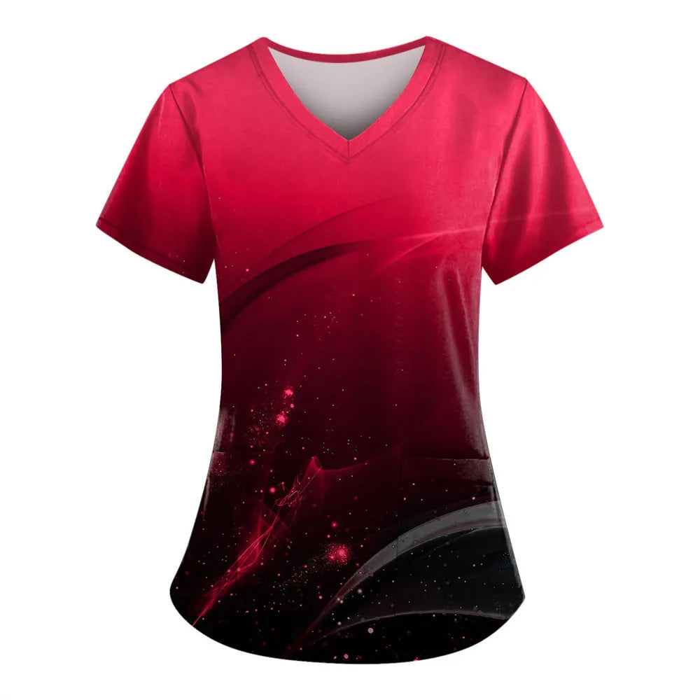 Women’s Nursing Scrubs ✨ Starlight 3D Print V-Neck Medical Uniform 💙