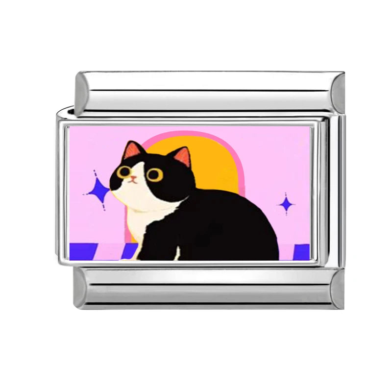 2025 Original Y2K Colorful Cute Cartoon Cats Dogs Italian Charm Links Fit 9mm Stainless Steel Bracelet Men Women DIY Making Gift