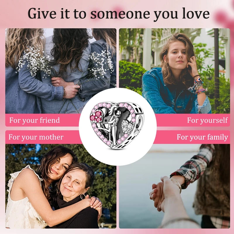 925 Sterling Silver Love Heart Zircon Pendant | Sparkling Beads Fit Original Bracelet & Necklace DIY Jewelry Gift for Women