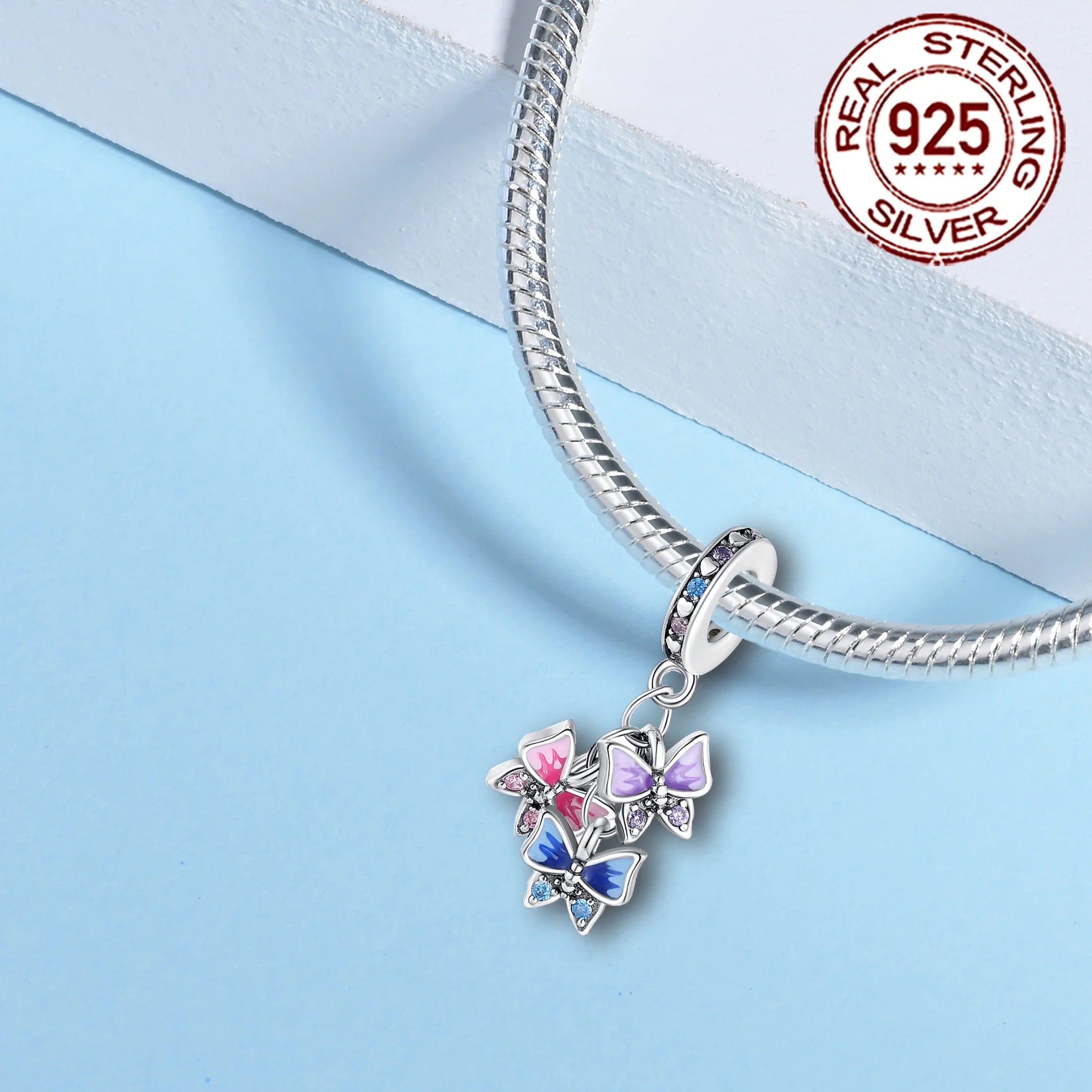 925 Sterling Silver Forever Sister Butterfly Charm | Colorful Bead Fit Pandora Bracelet | Women’s Jewelry Gift