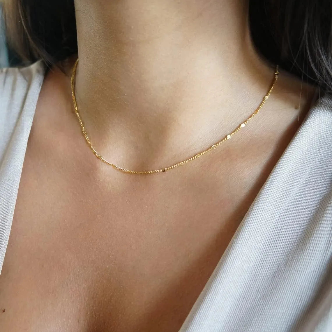 K Gold / Silver Plated Satellite Choker Necklace | Sparkling Station Chain Jewelry for Women