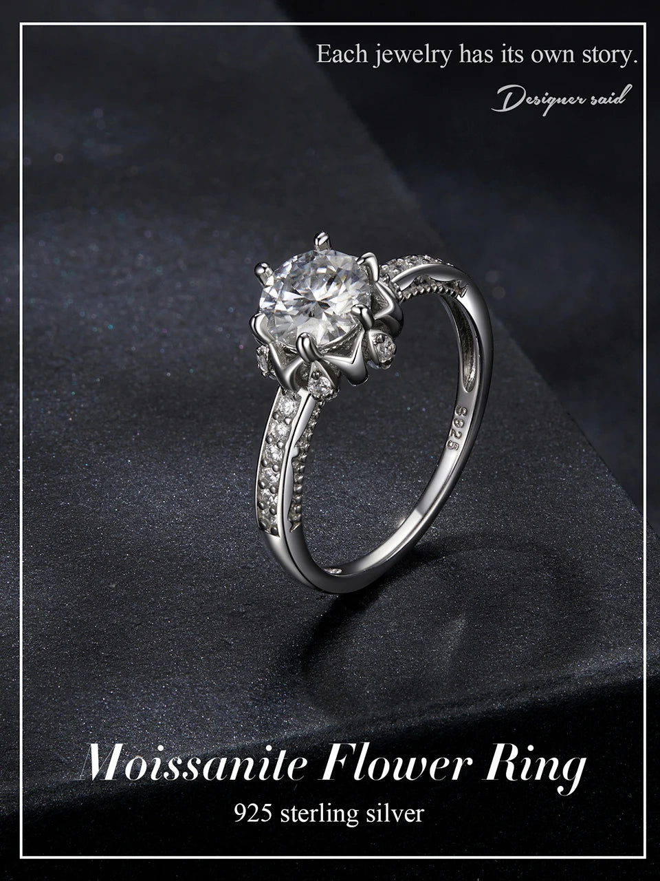BAMOER 1ct D Color VVS1 Moissanite Flower Ring – 925 Sterling Silver Solitaire Engagement Ring for Women