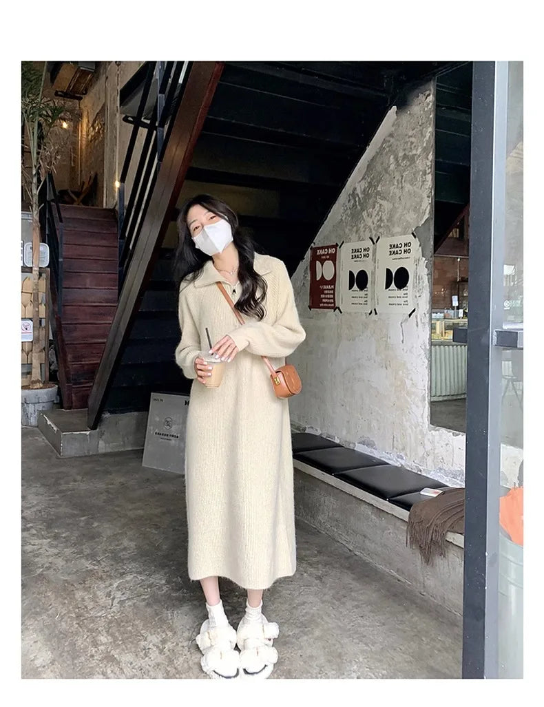 Long Sve Knitted Dr Women's Spring Autumn Loose Lazy Sle Long Dr Inner Wear Sweater Dr Commute Sle Polyester ...