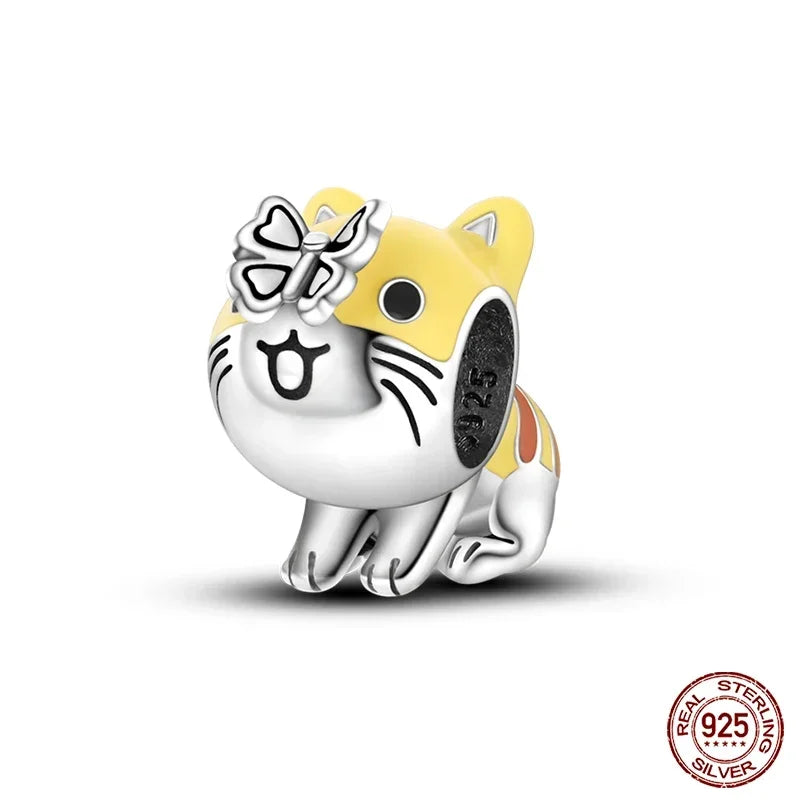 925 Sterling Silver Heart Shaped Warm Family Charm Beads Butterfly Flower Pendant