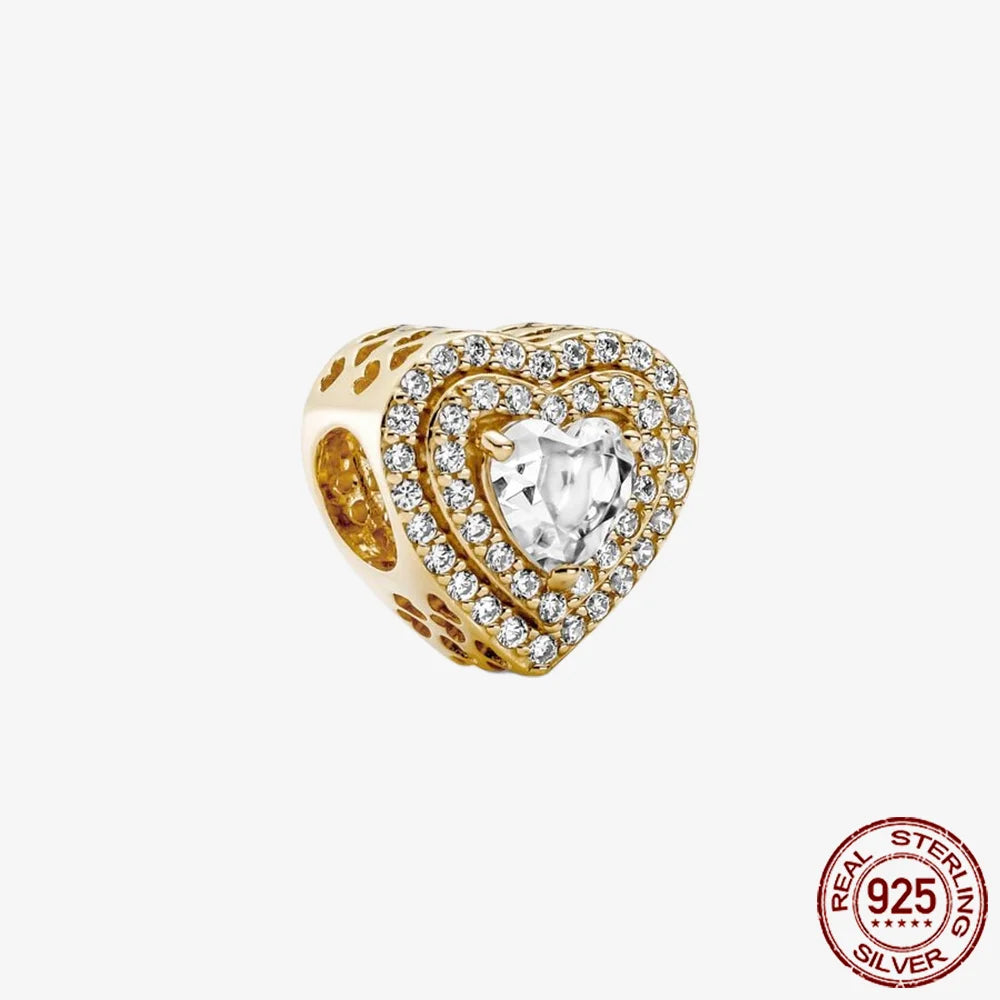 Sparkling Golden Series 925 Sterling Silver Pavé Clip Charm | Fit Original Pandora Bracelet – DIY Jewelry Christmas Gift