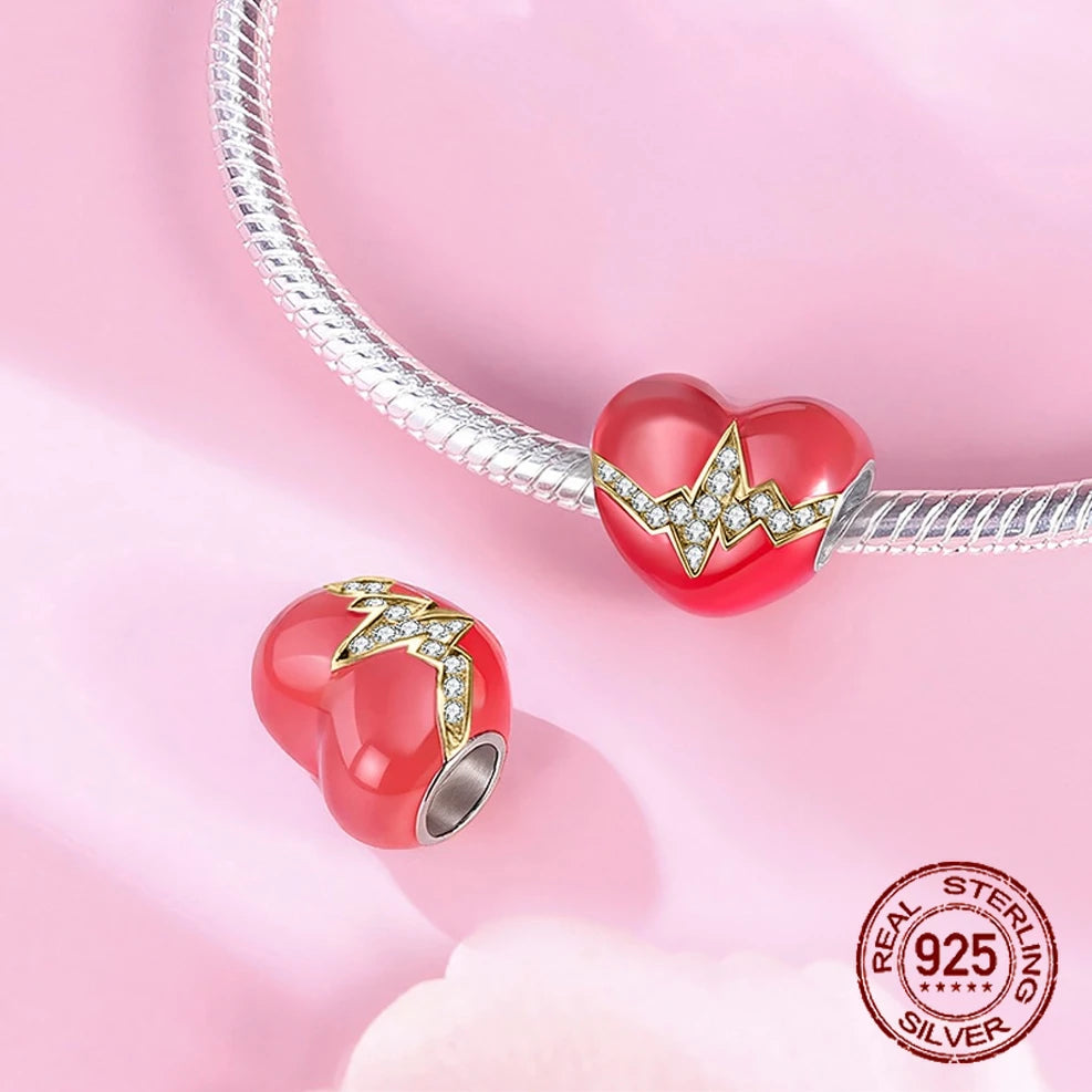925 Sterling Silver Red Series Charms | Heart, Car & Strawberry Dangle Beads for Original Bracelet DIY Jewelry