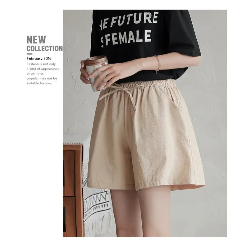 2024 Women’s Cotton Linen Summer Shorts – Casual Solid High Waist Loose Shorts with Pockets | Plus Size Soft Girls Shorts