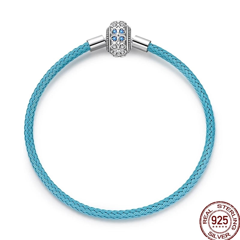 925 Sterling Silver Heart Moon Sun Clasp Charm Bracelet | 17–20CM Original Bracelet for Women | Fits Pandora DIY Beads Jewelry