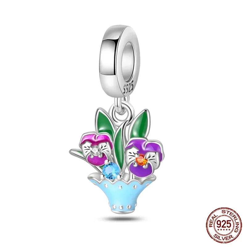 925 Sterling Silver Classic Purple Retro Heart Charm | Lotus Angel Beads for Bracelet & Necklace DIY Jewelry