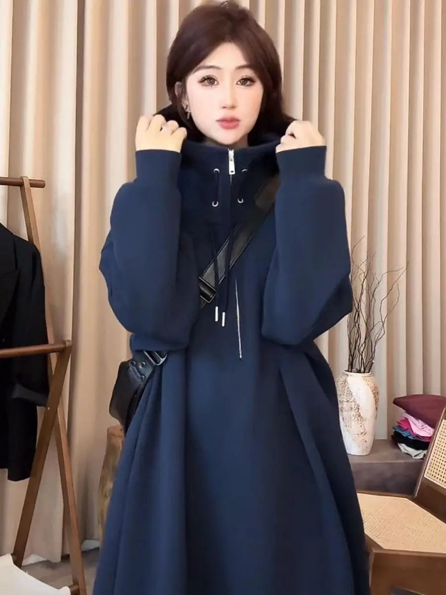 🤰 Plus Size Maternity Sweatshirt Dress 👗 Autumn Winter Straight Cut Long Dress 🌸 Women's Lazy Sleeve Comfortable Outfit