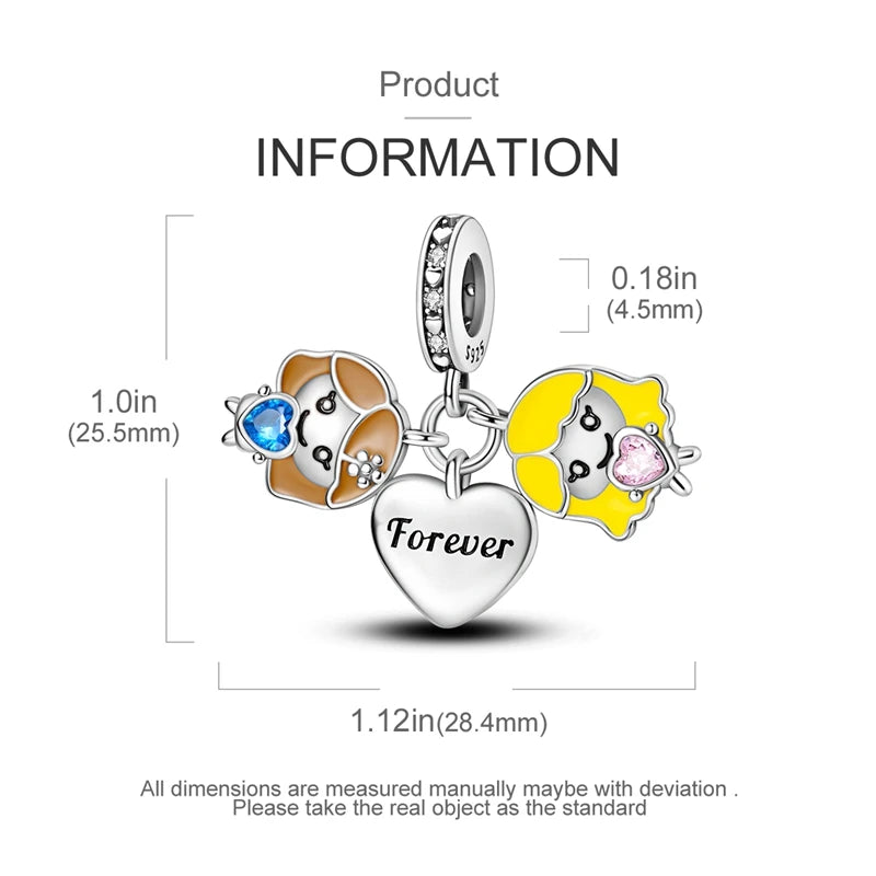 925 Sterling Silver Sweetheart Sister Charm | Fit Original Pandora & 3mm Bracelets DIY Jewelry Gift for Women