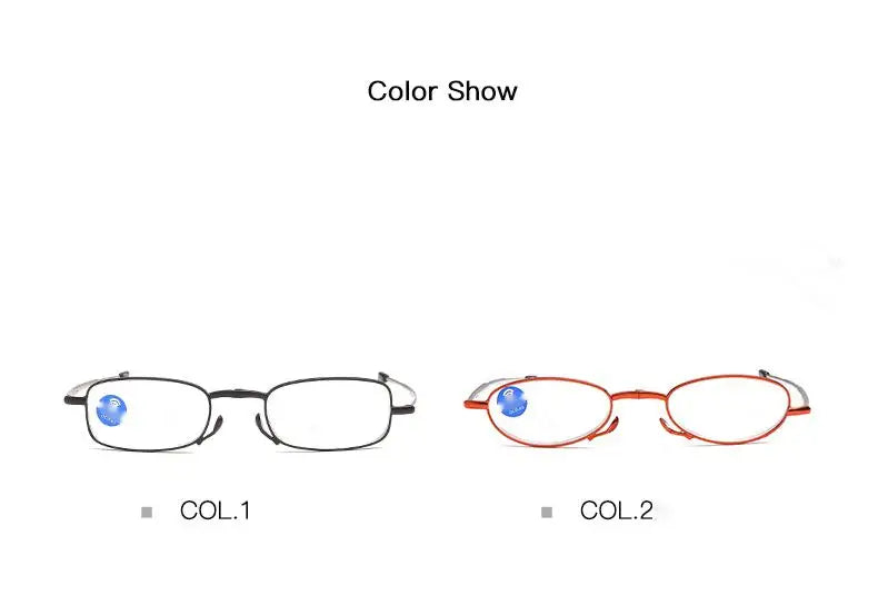 Foldable Reading Glasses Men Women Metal Frame Blue Light Resistant EyeGlasses with Zipper Bag Prescription Eyewear +1.0 To +4.0