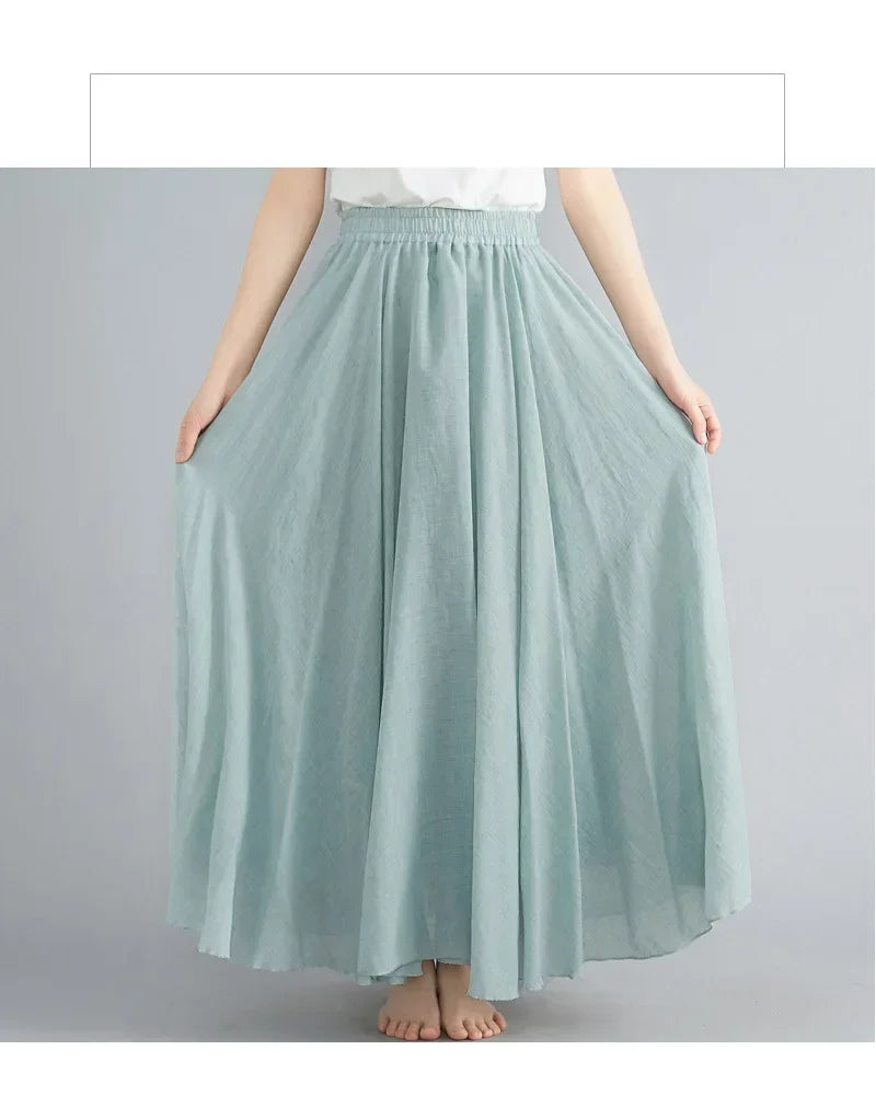 Fashion Solid Cotton Linen Women Maxi Skirt – Elegant Harajuku Casual Loose Long Skirt 👗✨