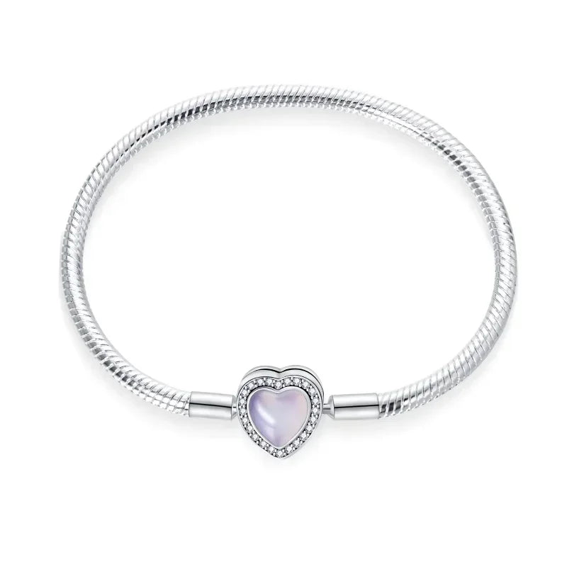 925 Sterling Silver Heart & Star Moon Bracelet | Pave Zirconia Snake Chain, Cat Claw Love Bangle for DIY Jewelry