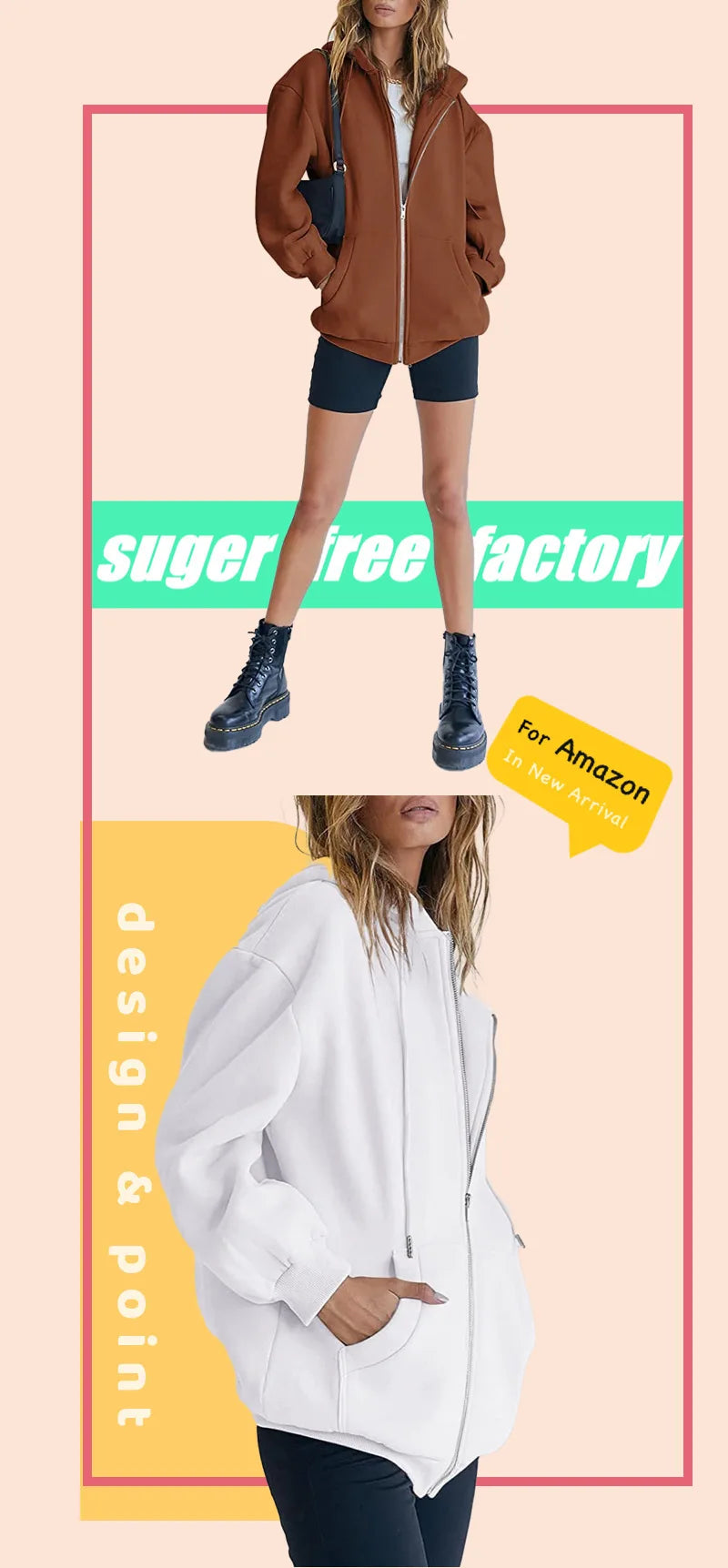 2024 Women’s Solid Hoodie | Elegant Long Sleeve Zipper Drawstring Sweatshirt | Casual Hooded Top with Pockets