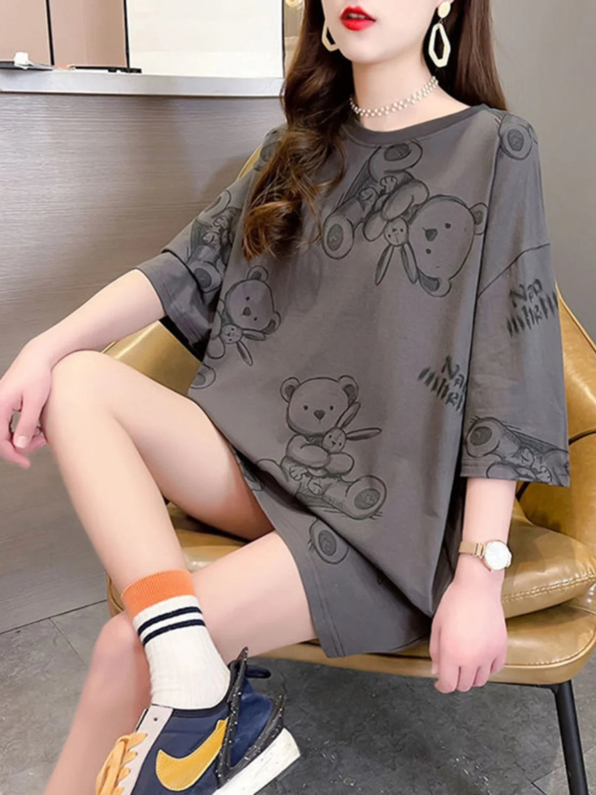 Plus Size Women’s Cartoon T-Shirt | Summer Loose Fit Top | Korean Style Short Sleeve Round Neck