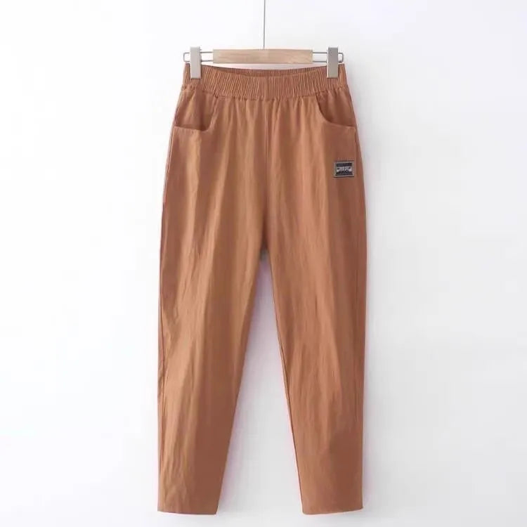 Slimming Straight Leg Cotton Linen Harem Pants – High Waist Casual Summer Trousers Women Loose Fit