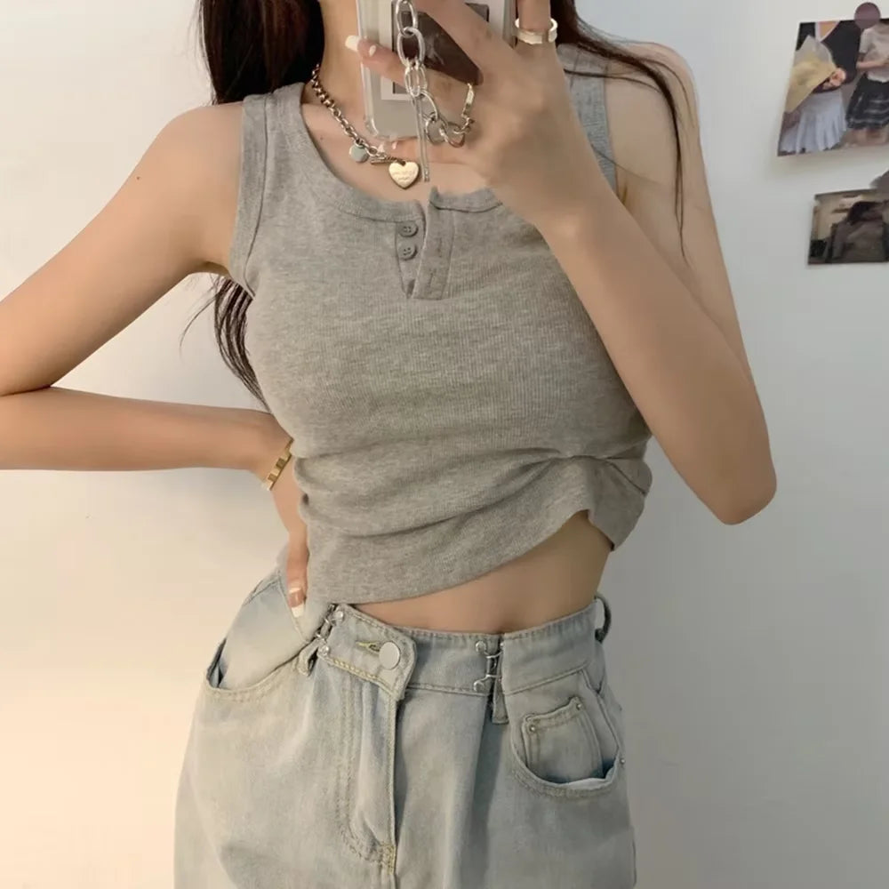 Summer Knitted Round Neck Top for Women – High Elasticity Casual Camisole Sexy Vest