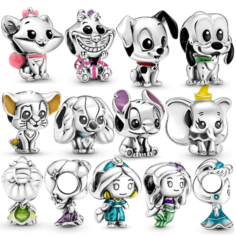 HEROCROSS Disney 925 Sterling Silver Charms | Mickey Mouse, Winnie the Pooh & Stitch Beads Fit Pandora Bracelet