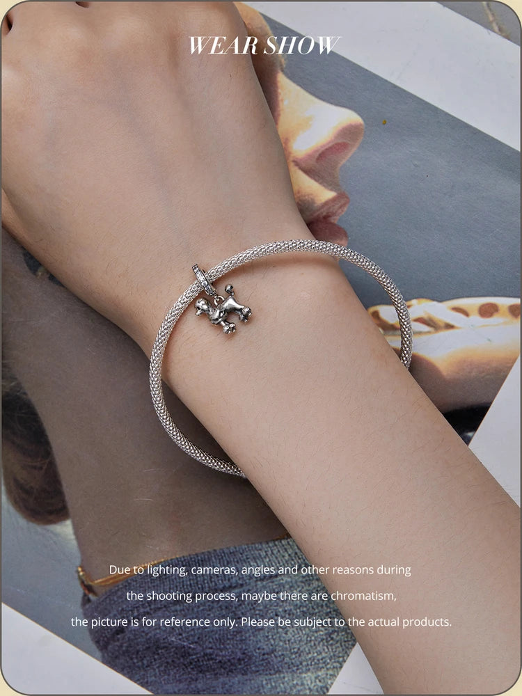 BISAER 925 Sterling Silver Dog Charm | Cute Dachshund Pet Bead Pendant for Women’s DIY Bracelet Jewelry