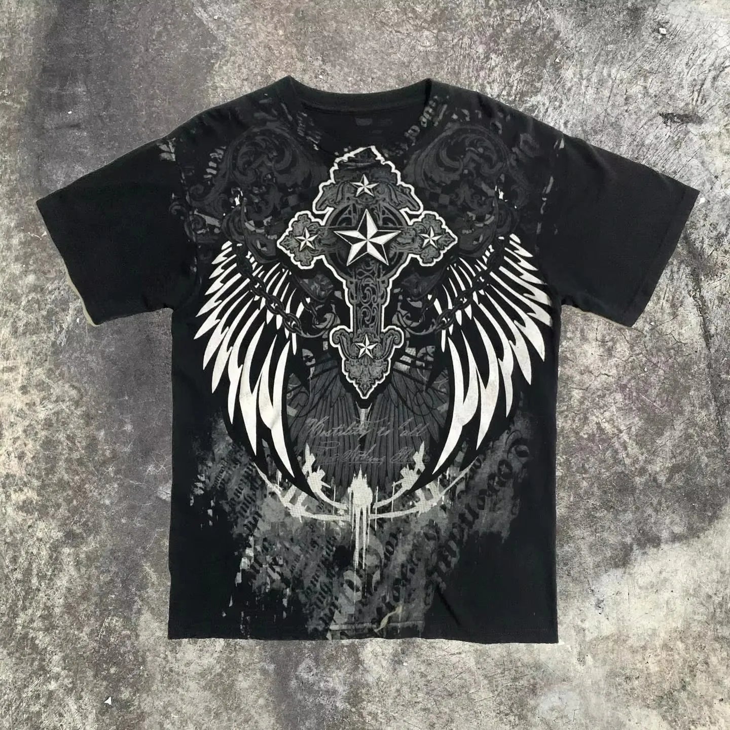 Vintage Avirex Black Short Sleeve T-Shirt | Rhinestone Double-Sided Print Retro Streetwear Top