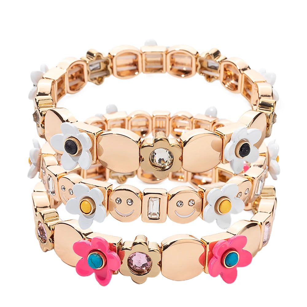 Gold Flower Charm Beaded Bracelet for Women | Boho Summer Jewelry Gift 2023