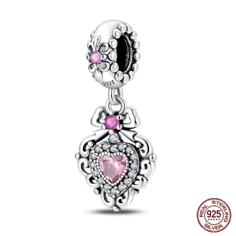 925 Sterling Silver Classic Purple Retro Heart Charm | Lotus Angel Beads for Bracelet & Necklace DIY Jewelry