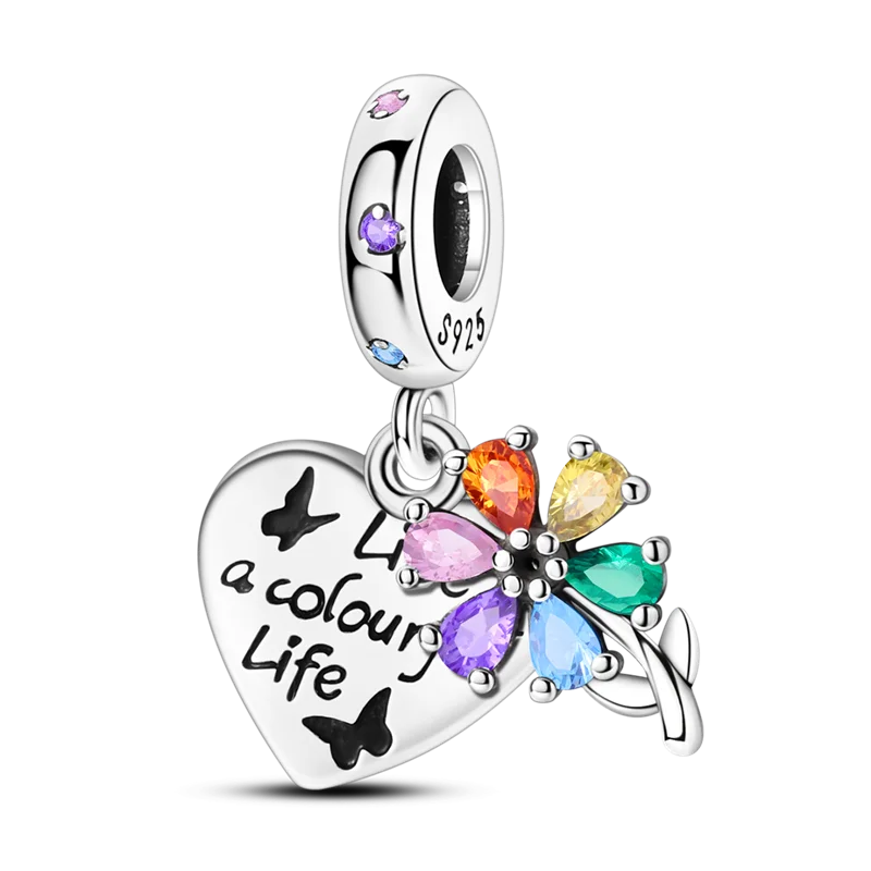 925 Sterling Silver Colorful CZ Zircon Dangle Charm | 2025 New Fashion Bead | Fits Pandora Bracelet | DIY Jewelry Gift