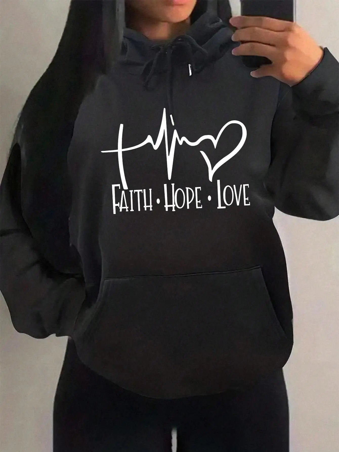 Faith Hope Love Letter Graphic Women’s Hoodie – Casual Loose Streetwear Fleece Pullover Autumn Top