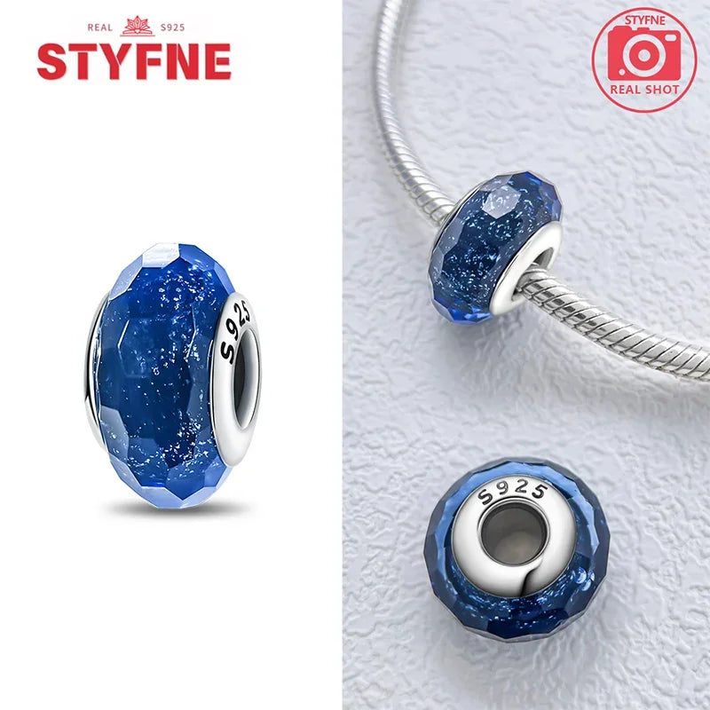 925 Sterling Silver Blue Series Crystal Enamel Murano Bead | Fit Original Bracelet Women DIY Fine Jewelry Gift