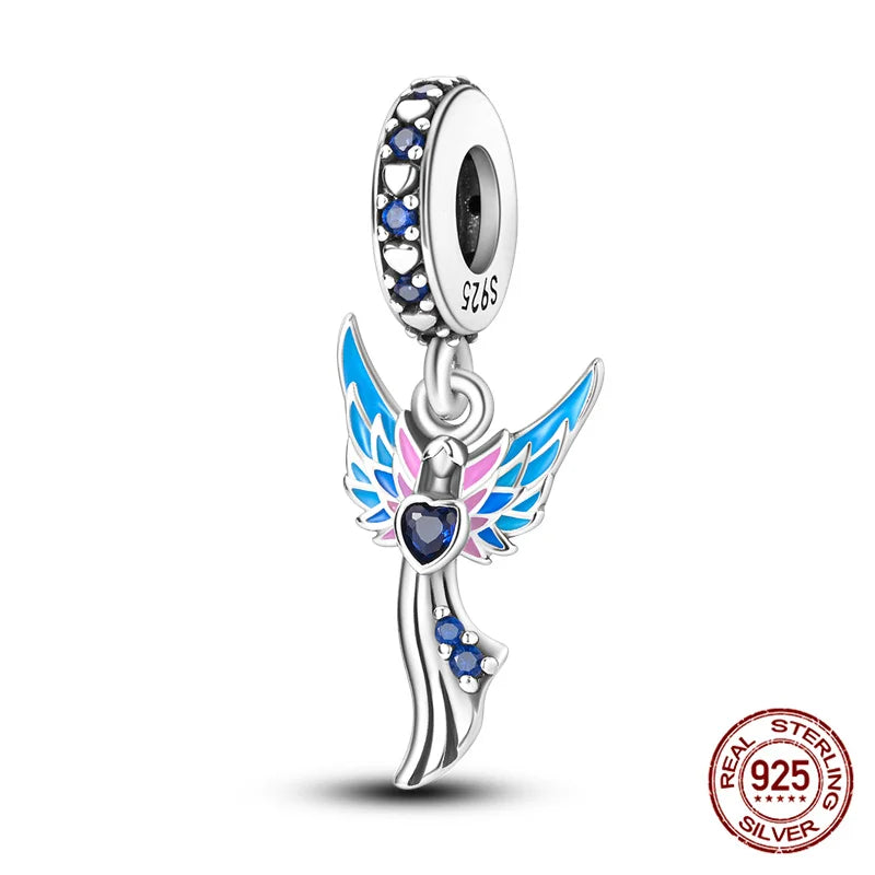 Hot Bible Cross Pink Zircon Charm – 925 Sterling Silver DIY Bracelet for Women