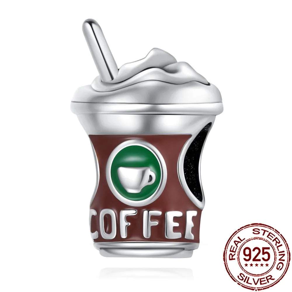 2025 New 925 Sterling Silver Coffee, Cake, Fruit & Burger Charms | Fit Pandora Bracelet & Necklace DIY Jewelry