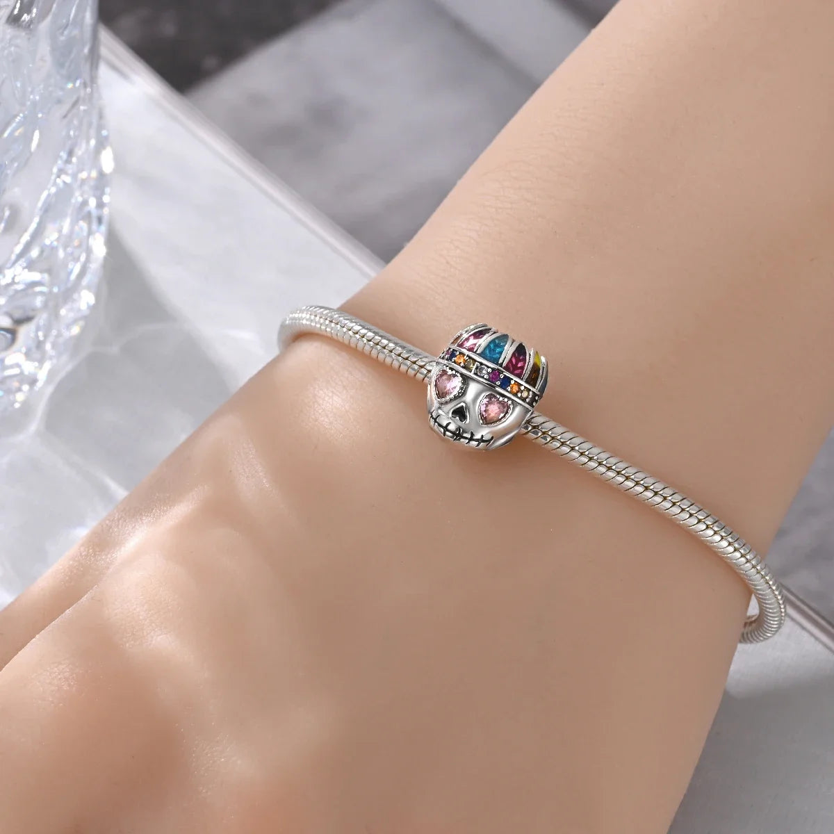 925 Sterling Silver Halloween Skull & Ghost Charms – Colored Beads Fit Original Pandora Bracelet DIY Jewelry Gift for Women