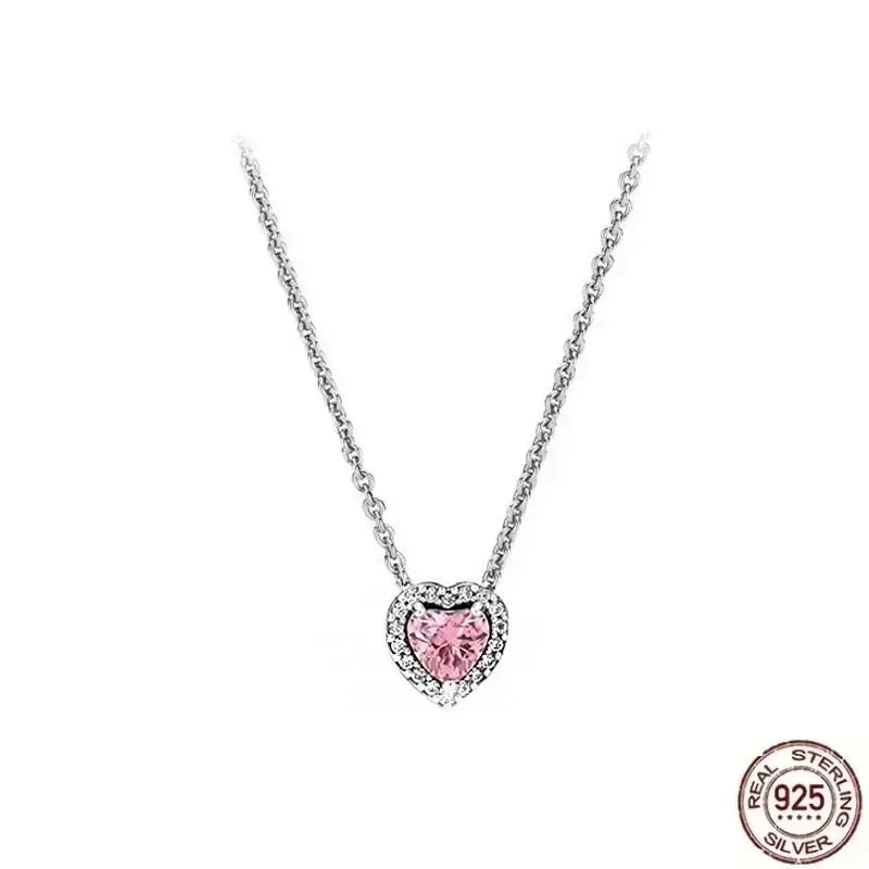 925 Silver Heart Pendant 💖 Dazzling Round Necklace Fits Pandora Gift