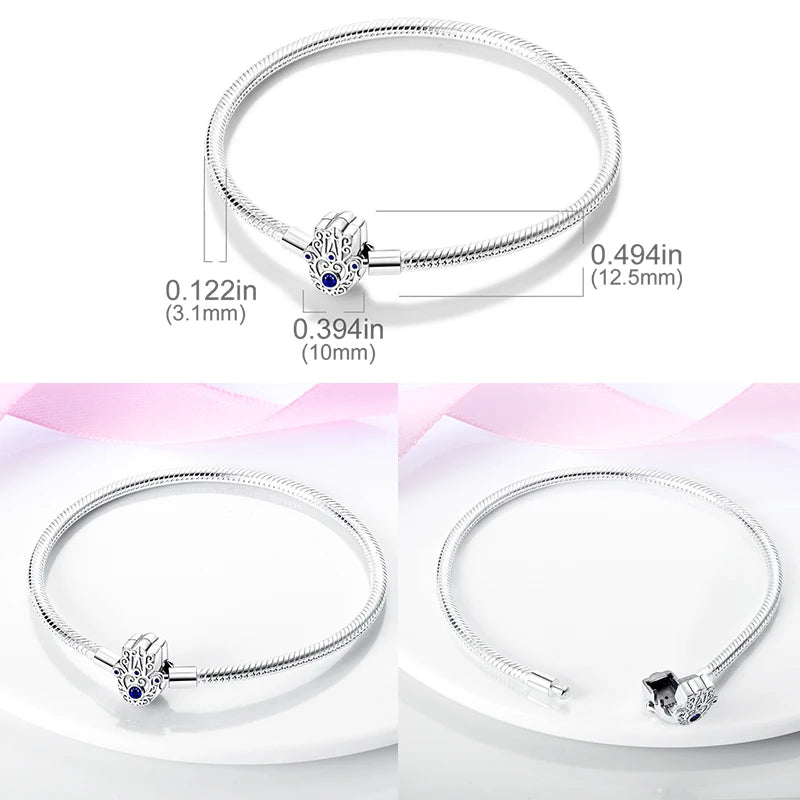 925 Sterling Silver Evil Eye Bracelet with Hand of Fatima | Blue Zircon Protection Charm Jewelry for Women
