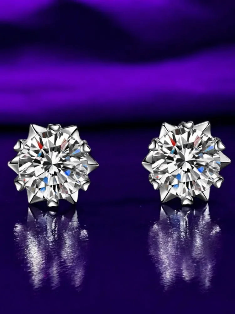 925 Sterling Silver Certified Moissanite Heart Snowflake Earrings | Six Claw Studs for Women | Elegant Piercing Jewelry Gift