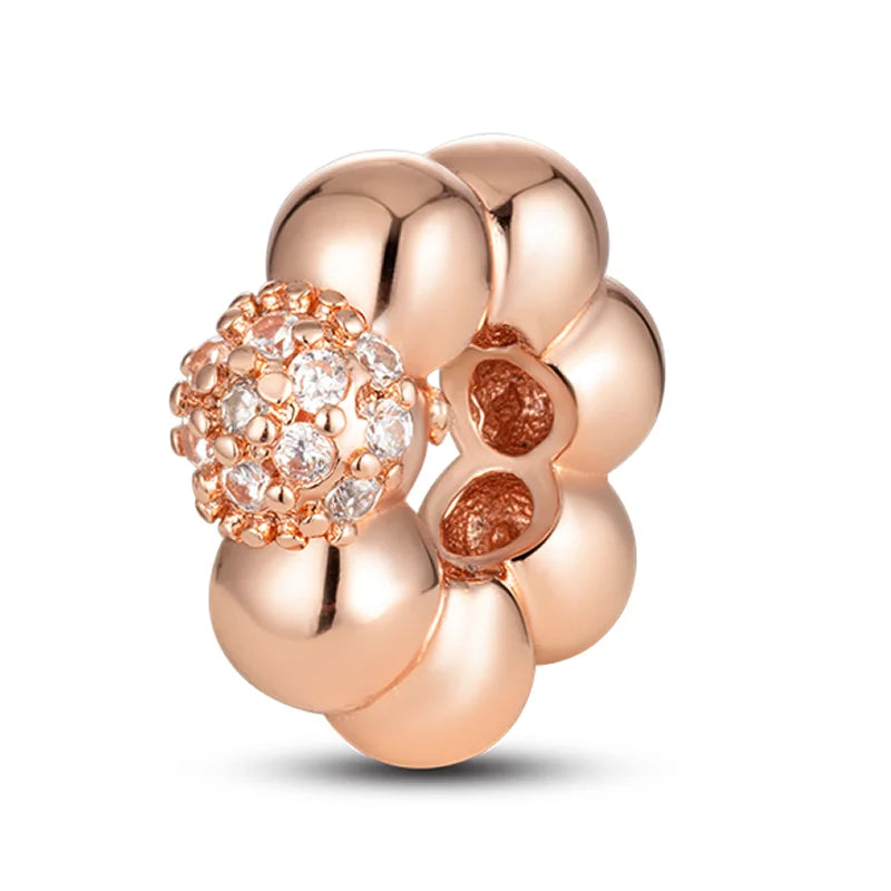 925 Sterling Silver Colorful Charms – Rose, Crown, Rainbow & Heart Dangle Beads Fit Pandora Bracelet & Necklace