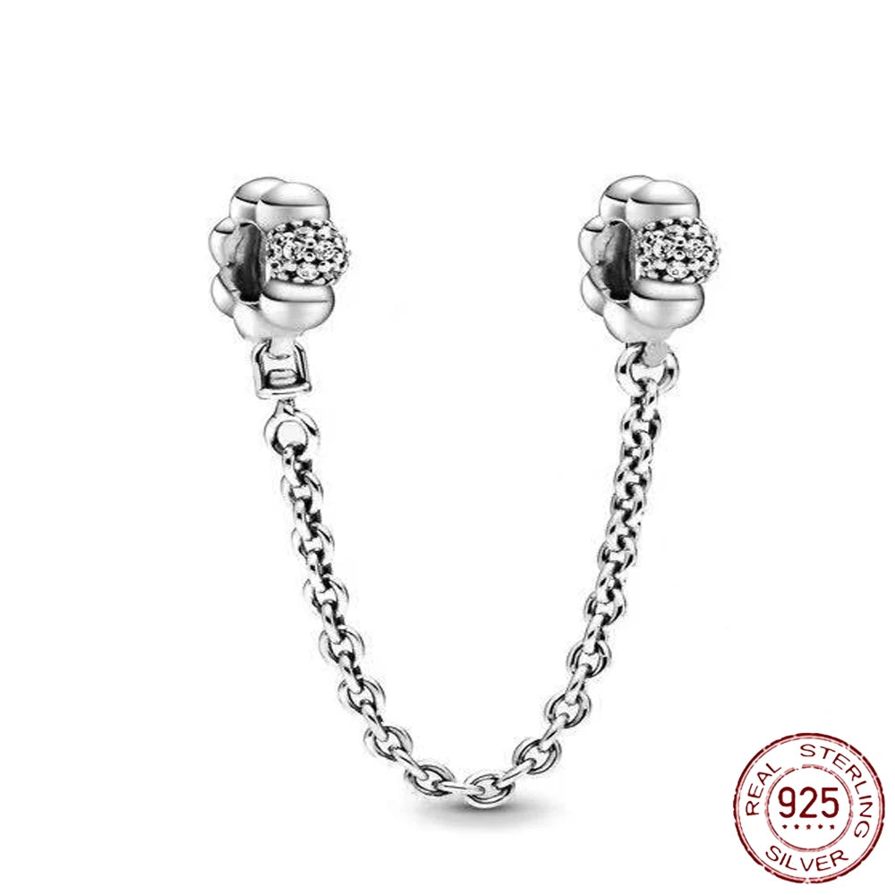 925 Sterling Silver Safety Chain Charms for Pandora Bracelets Women Jewelry