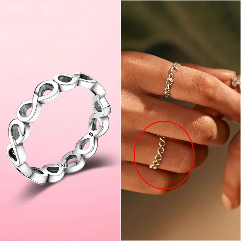 925 Silver Stackable Infinite Heart Daisy Flower Ring for Women | Sterling Silver Brand Jewelry Gift