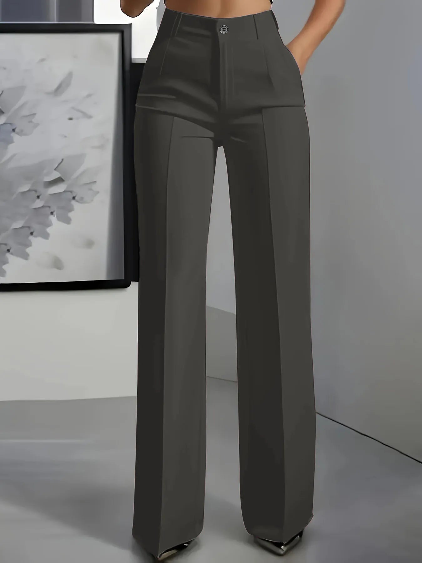 Women’s High Waist Dress Pants – Flowy Straight Leg Minimalist Office Trousers 👖✨